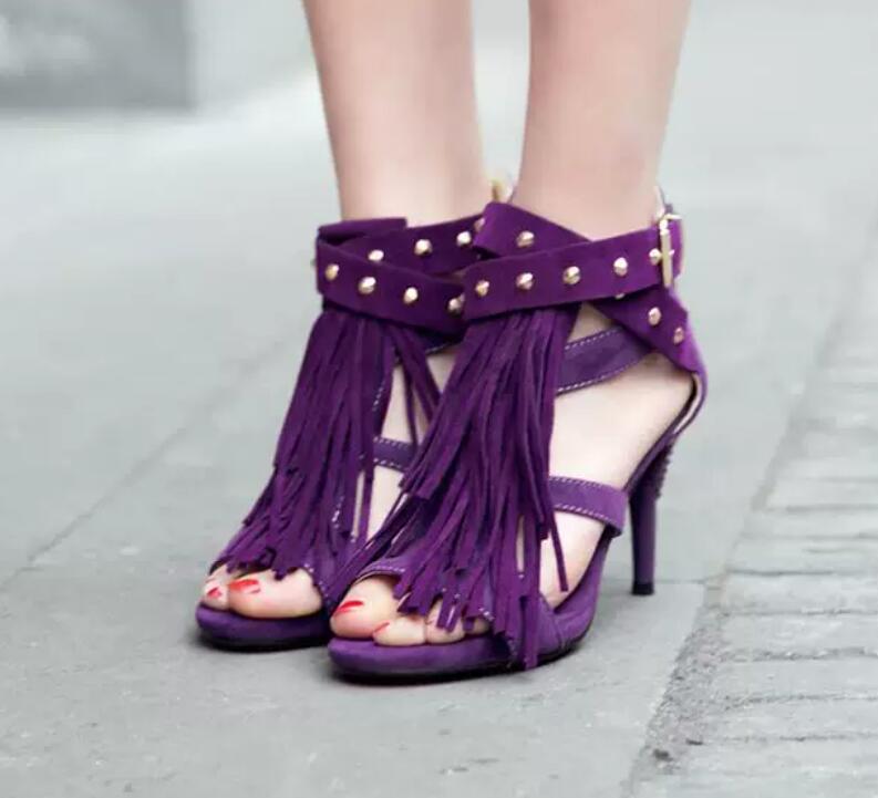 Women'S Shoes In Size 12 - Sexy Purple Black Faux Suede Tassel