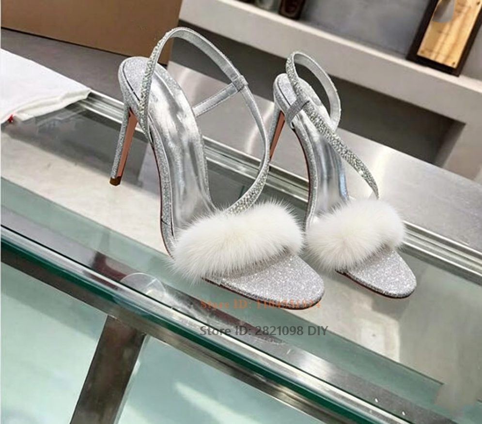 Women'S Shoes In Size 12 - Bling Fur Shiny Women's Stilettos 12/