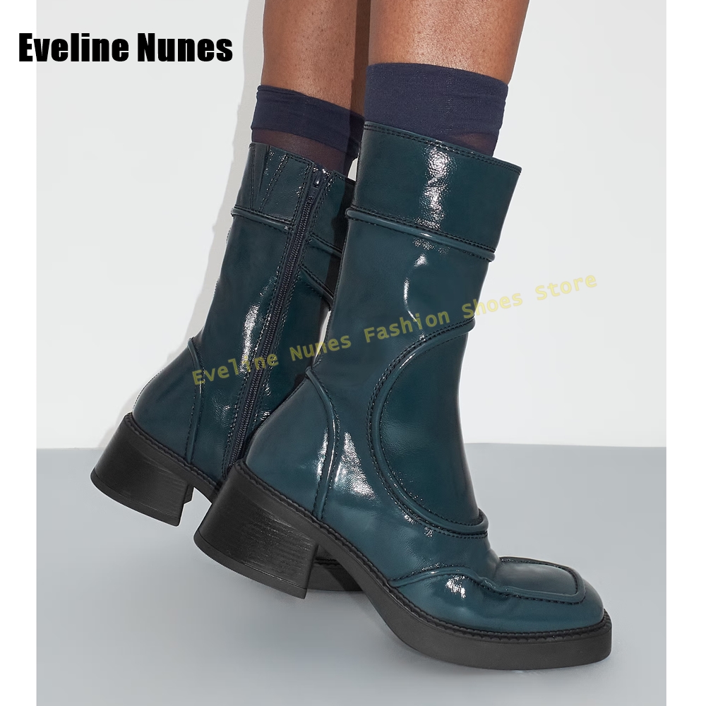 Women'S Shoes Navy Blue - Dark Blue Square Toe Fashion Boots