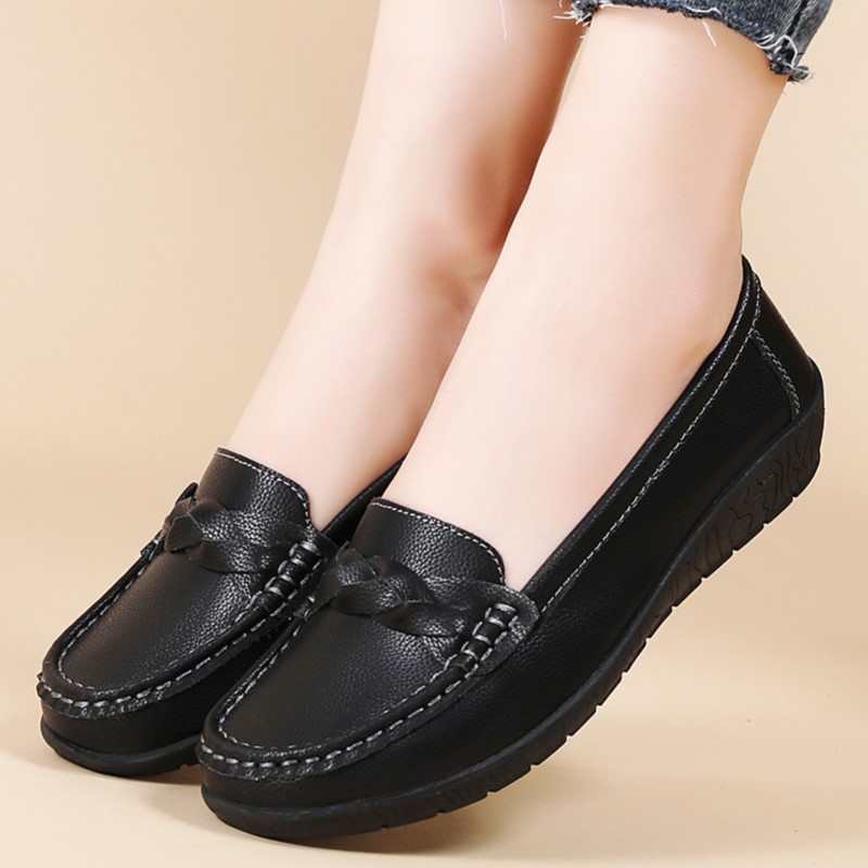 Fashion Genuine Leather Women  - Women'S Shoes Loafers Black avis et prix