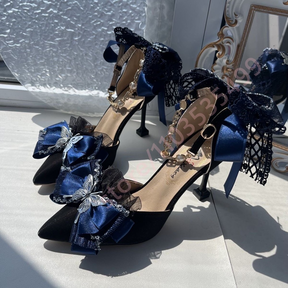 2026 New Satin Pointed Toe Hee - Women'S Shoes Navy Blue avis et prix
