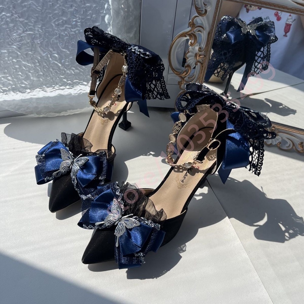 2026 New Satin Pointed Toe Hee - Women'S Shoes Navy Blue avis et prix