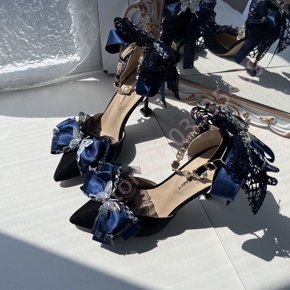 2026 New Satin Pointed Toe Hee - Women'S Shoes Navy Blue avis et prix