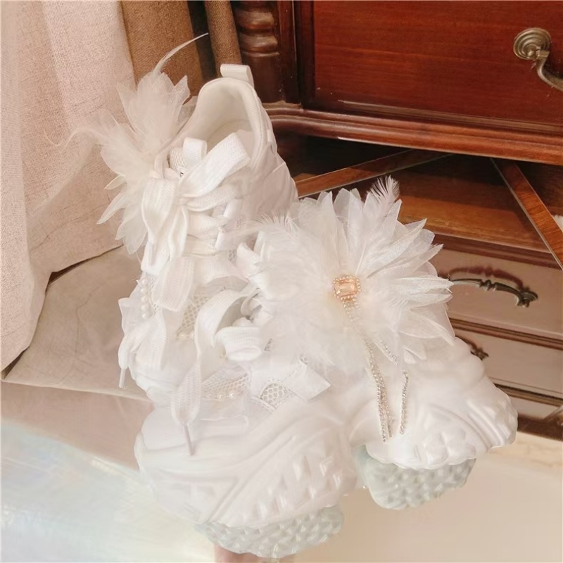 White floral lace rhinestone t - Women'S Shoes Hands Free avis et prix
