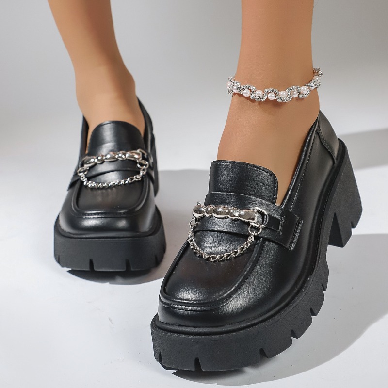 2026 Fashion Metal Chain Platf - Women'S Shoes Loafers Black avis et prix