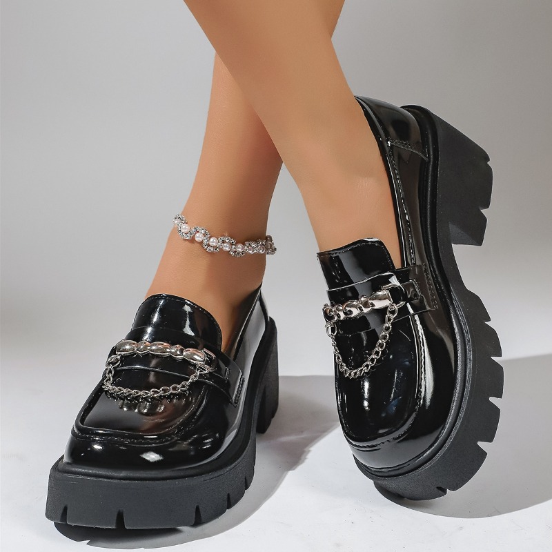 2026 Fashion Metal Chain Platf - Women'S Shoes Loafers Black avis et prix