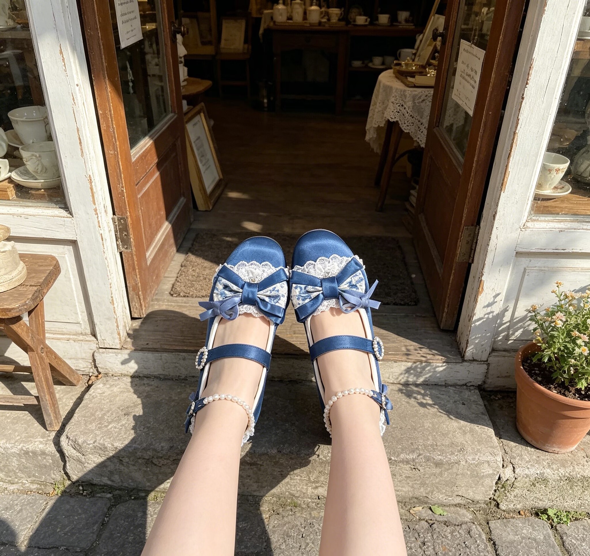 Navy Blue Satin Mary Jane Shoe - Women'S Shoes Navy Blue avis et prix
