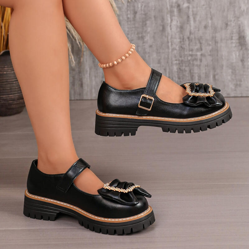 Sweet Bowknot Decoration Thick - Women'S Shoes Loafers Black avis et prix