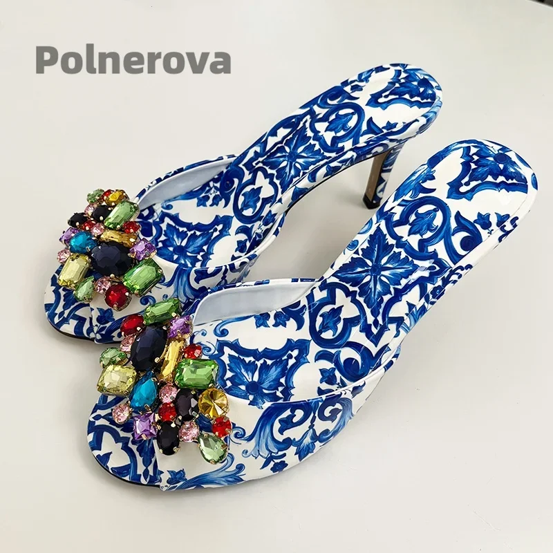 High Heeled Prints Jewel Slipp - Women'S Shoes Navy Blue avis et prix