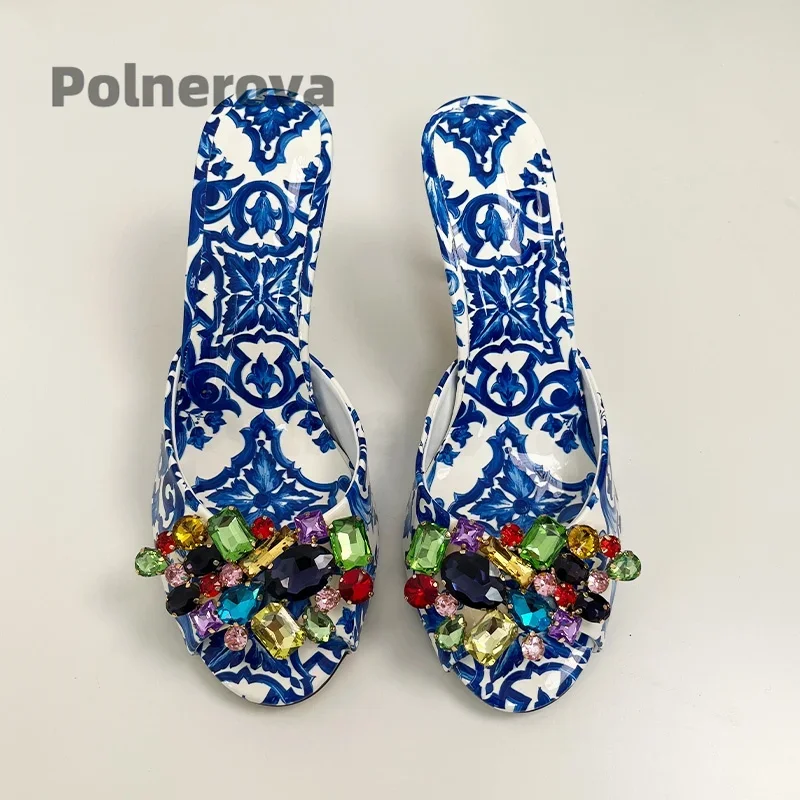 High Heeled Prints Jewel Slipp - Women'S Shoes Navy Blue avis et prix