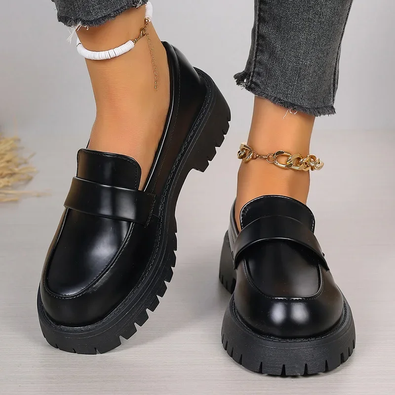 Plus Size 35-43 Black Pu Leath - Women'S Shoes Loafers Black avis et prix