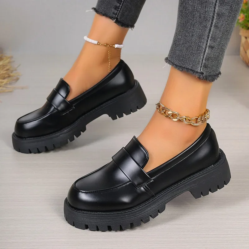 Plus Size 35-43 Black Pu Leath - Women'S Shoes Loafers Black avis et prix