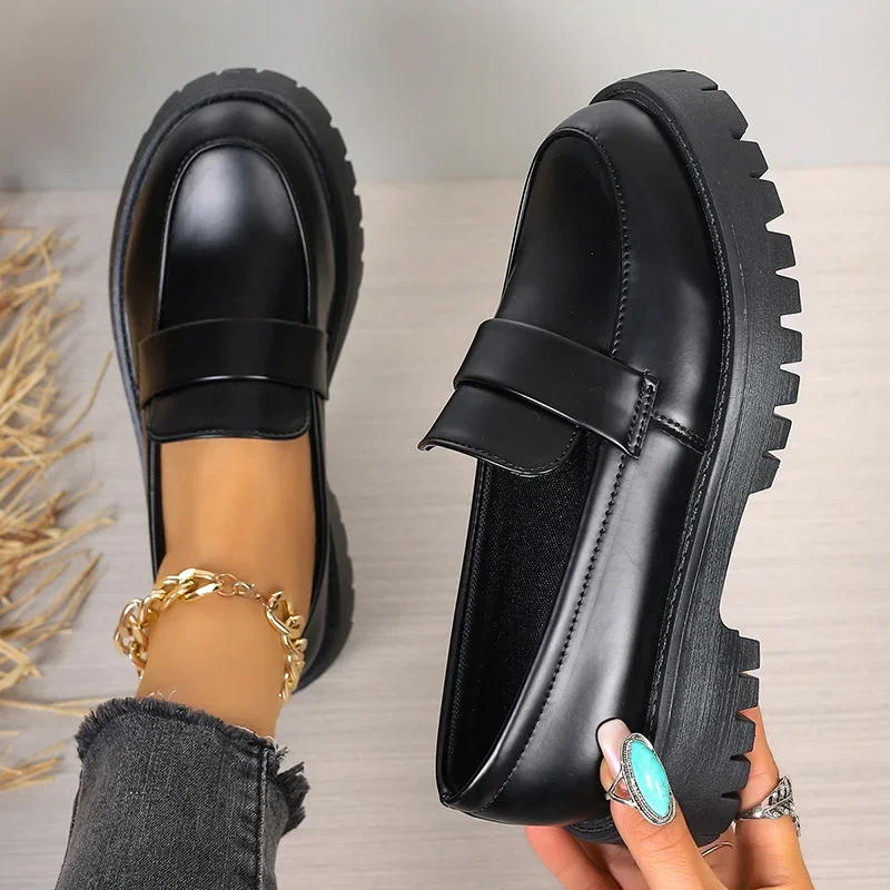 Plus Size 35-43 Black Pu Leath - Women'S Shoes Loafers Black avis et prix