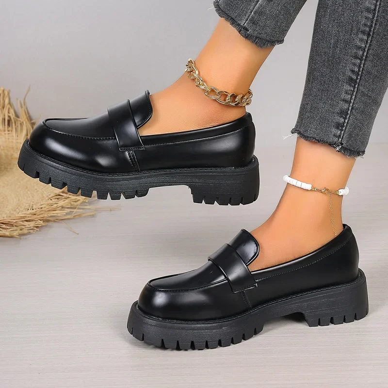 Plus Size 35-43 Black Pu Leath - Women'S Shoes Loafers Black avis et prix