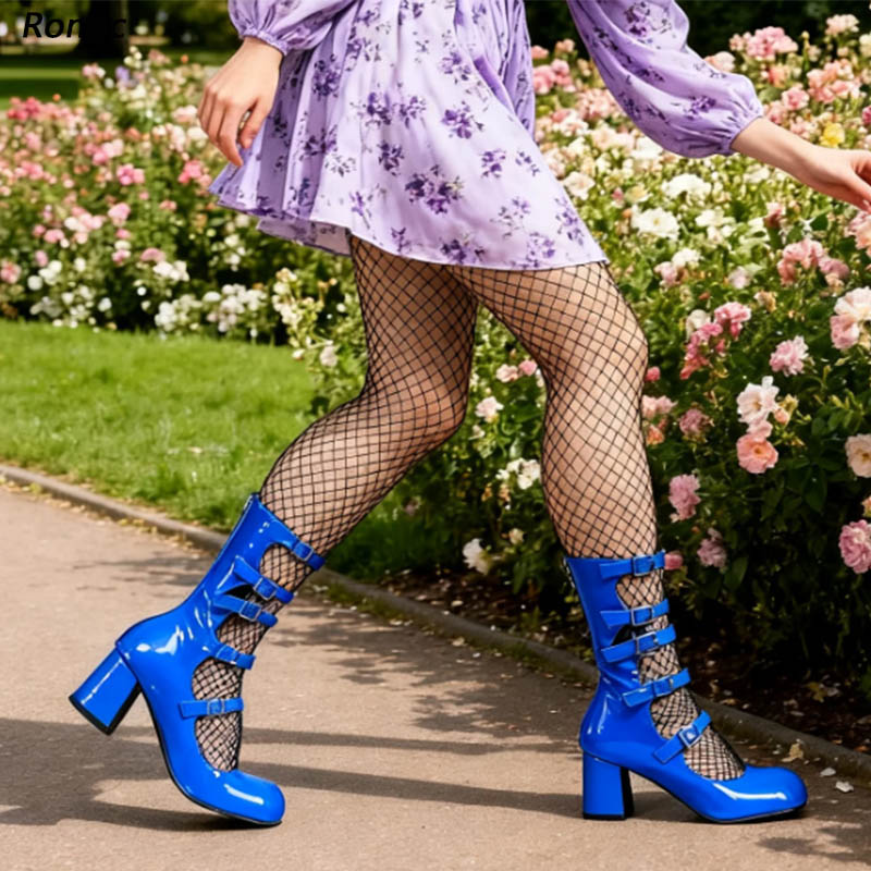 Blue Patent Leather Gothic Boo - Women'S Shoes Navy Blue avis et prix