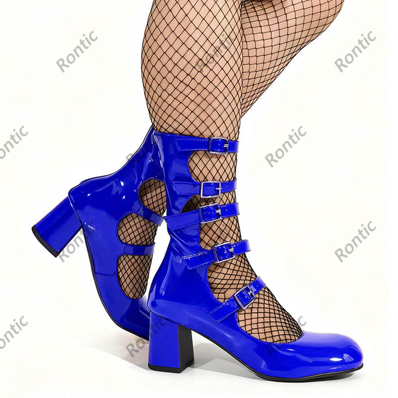 Blue Patent Leather Gothic Boo - Women'S Shoes Navy Blue avis et prix