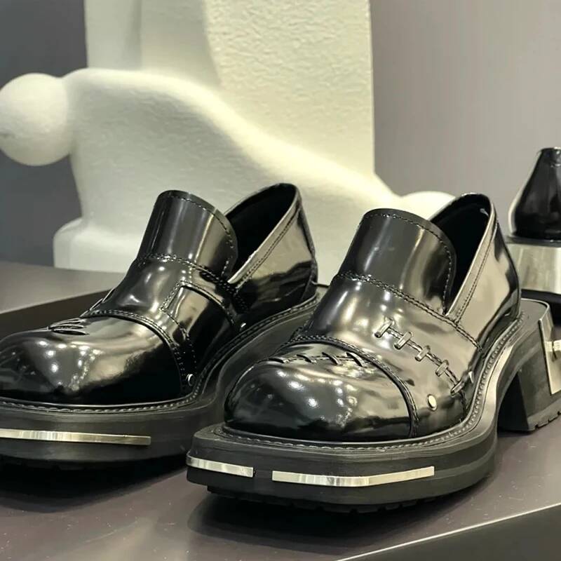 Retro Women Men Metal Genuine  - Women'S Shoes Loafers Black avis et prix