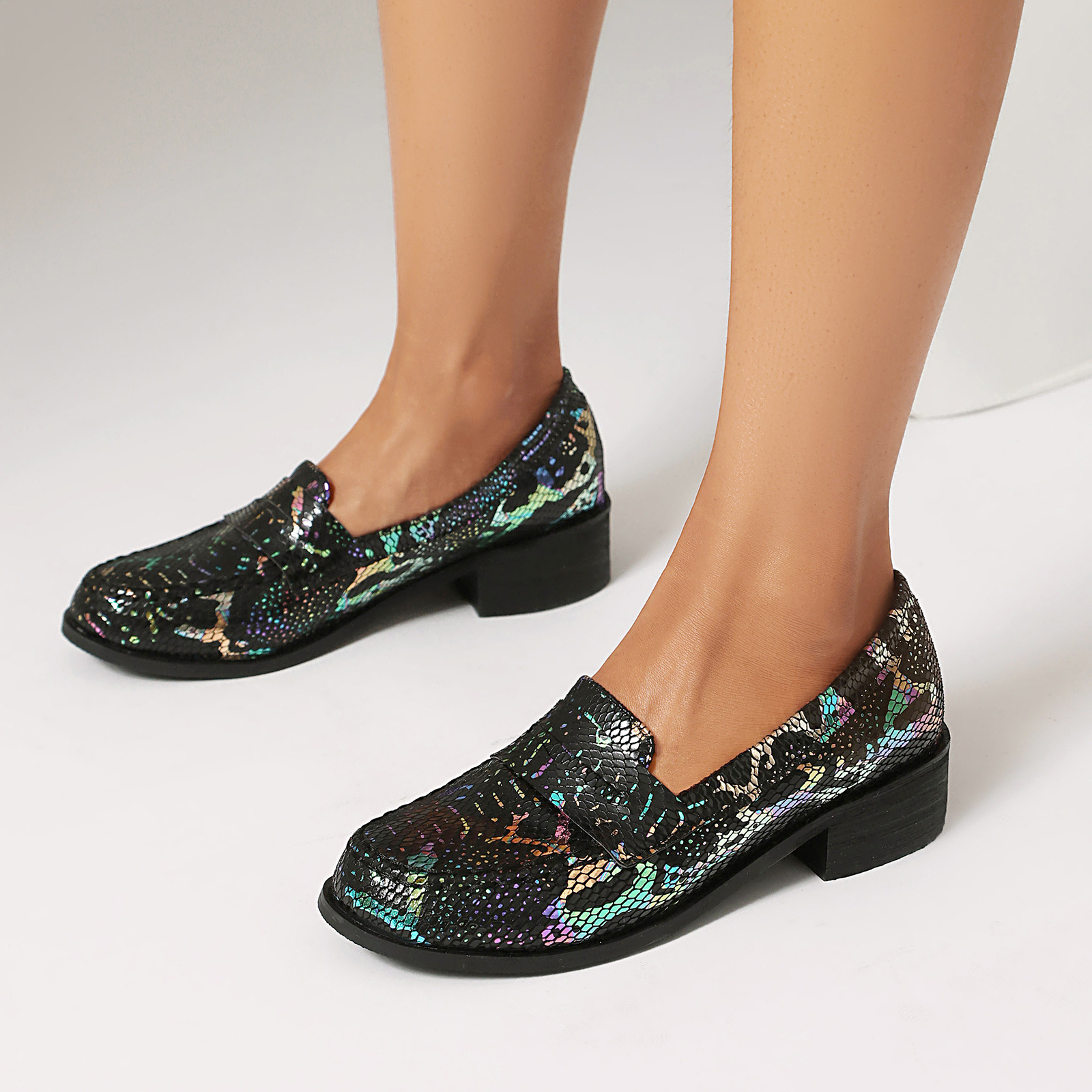 Women's Snake Print Loafers Lo - Women'S Shoes Loafers Black avis et prix