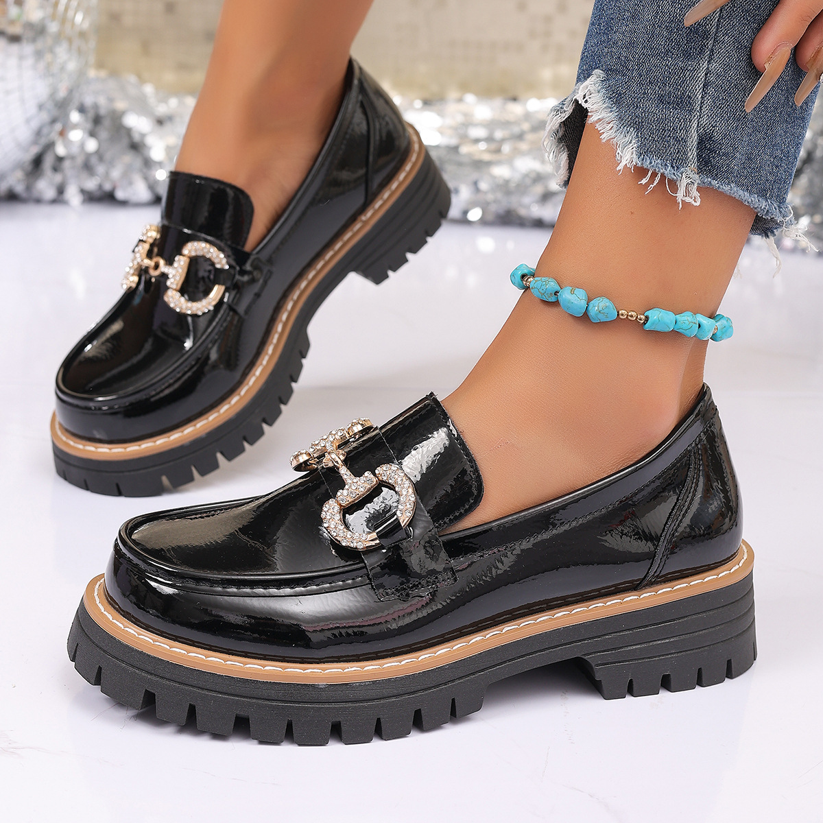 Retro Chain Low Heel Pumps Wom - Women'S Shoes Loafers Black avis et prix