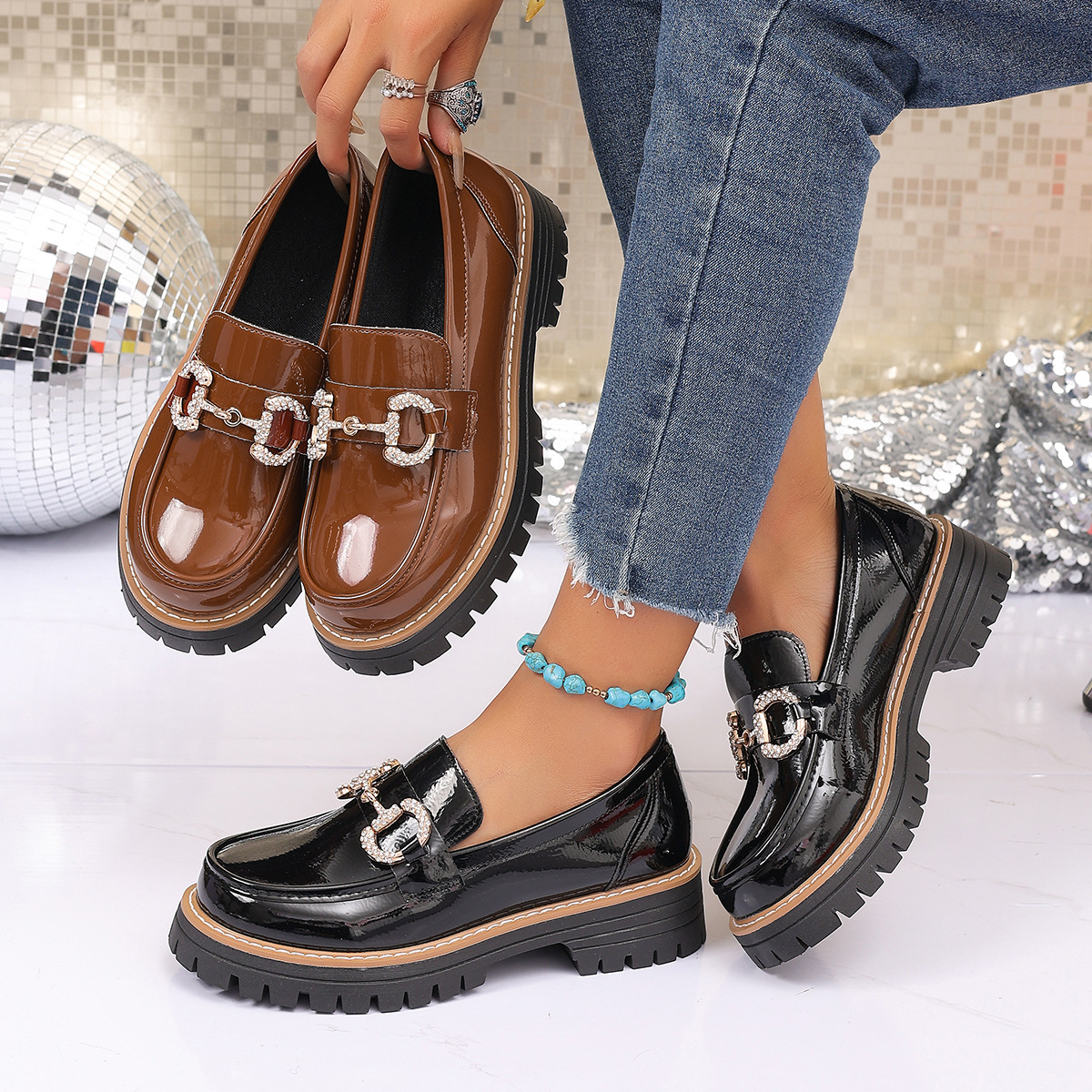 Retro Chain Low Heel Pumps Wom - Women'S Shoes Loafers Black avis et prix