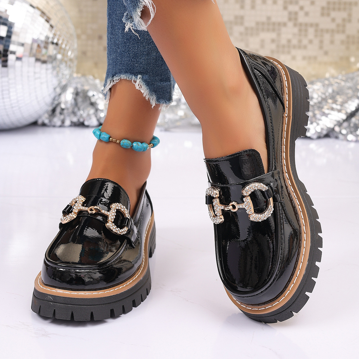Retro Chain Low Heel Pumps Wom - Women'S Shoes Loafers Black avis et prix
